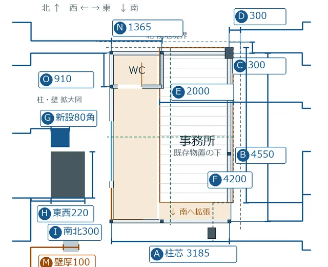 写真と手描きの図から起こした平面図
